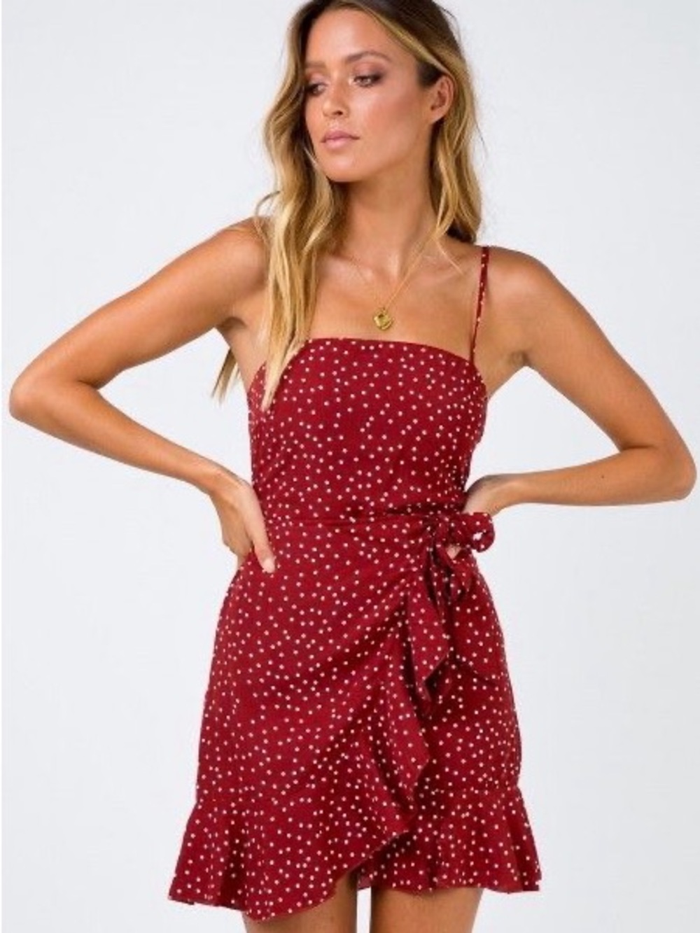 PRINCESS POLLY Red Polka Dot Tie-Waist Sundress